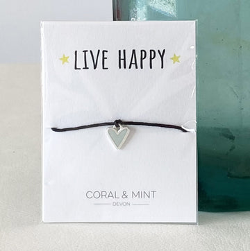 Live Happy - blue heart charm Coral and Mint
